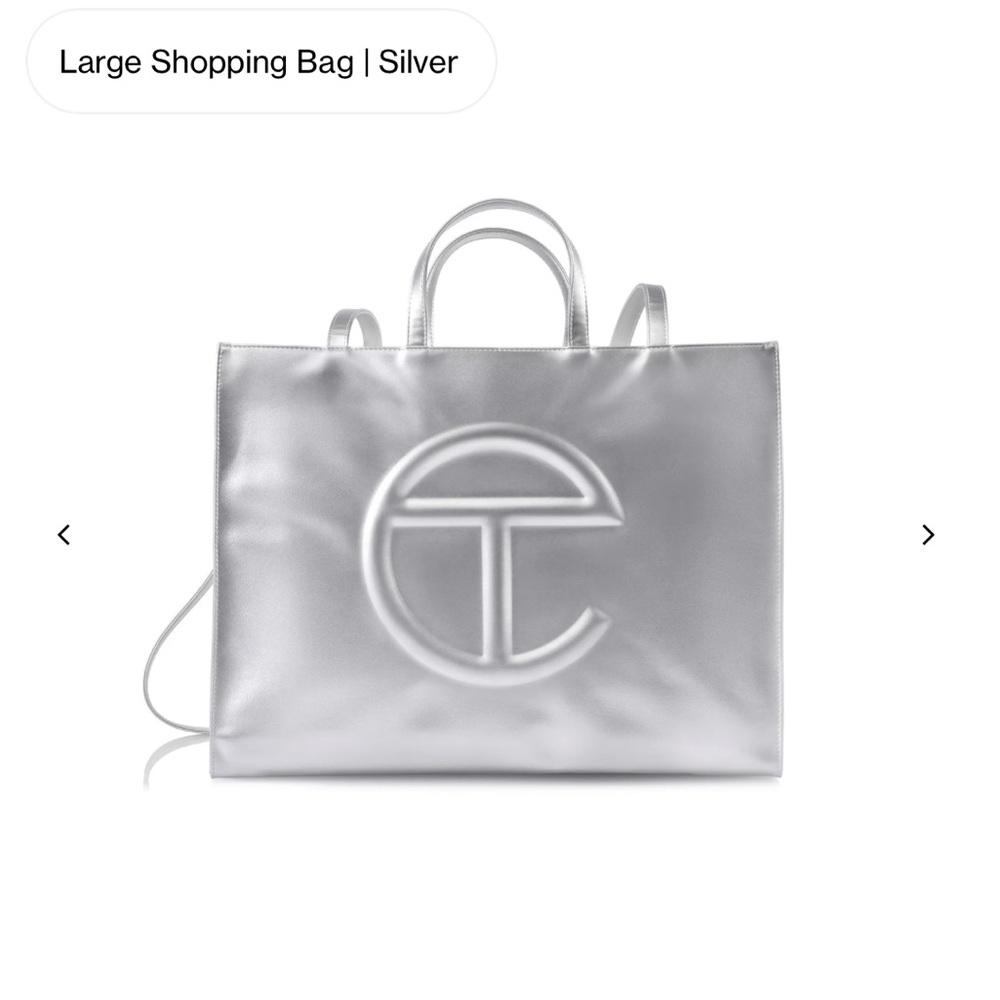 Telfar Metallic Silver Large Shopping Tote Bag + Purse Organizer